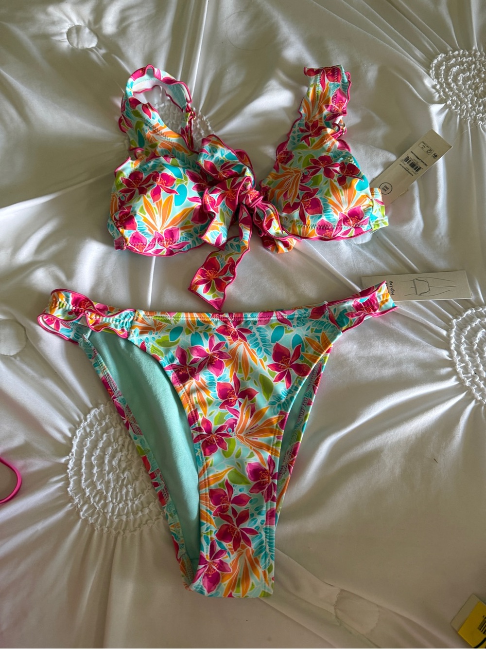No Boundaries Women's Floral Bikini Set - Pink & Aqua